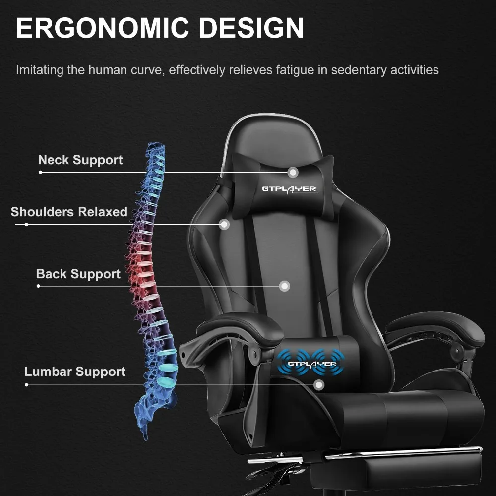 Computer Chair with Footrest and Lumbar Support, Height Adjustable Game Chair with Headrest, 360° Swivel Seat Office Chair