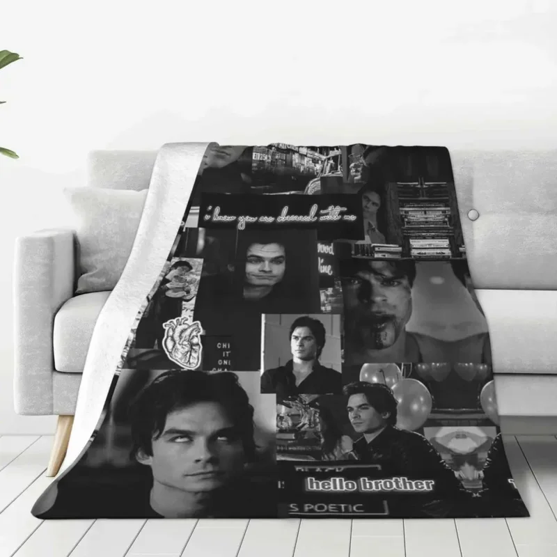 Damon Salvatore The Vampire Diaries Blankets Velvet All Season Warm Throw Blanket for Home Office Plush Thin Quilt