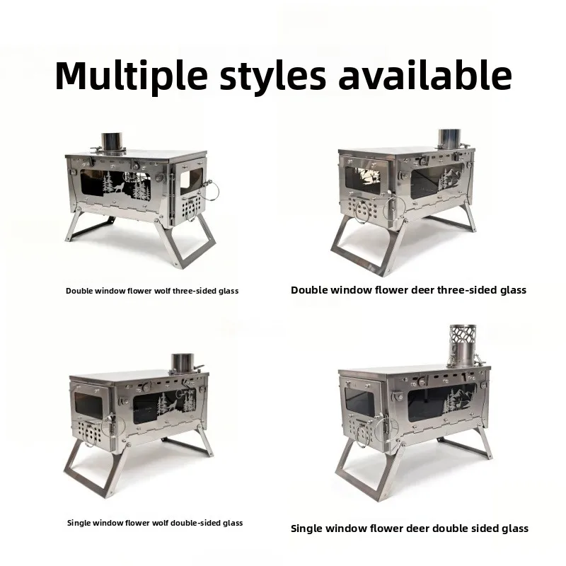 Stainless Steel Foldable Portable Wood Stove BBQ Grill Outdoor Tent Camping Hiking Backpack Heating Wood Stove Fire Pit