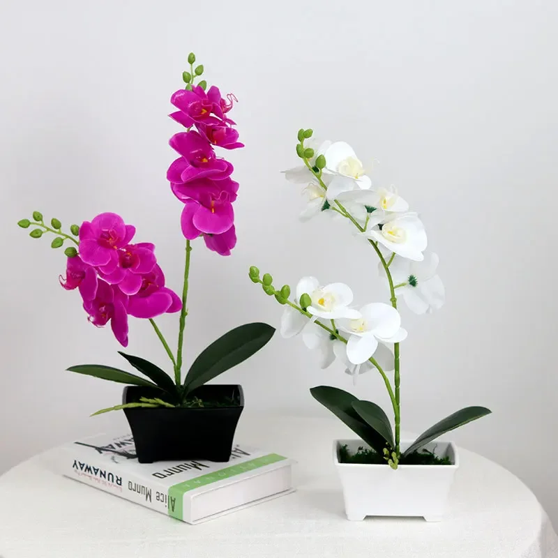 44CM Artificial Butterfly Orchid 3D Printing Film, Orchid Bonsai, Artificial Flower and Potted Plant Indoor Decoration