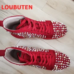 LOUBUTEN Red Suede Sneakers For Men High Quality Lace-up Rivets Sneaker Luxury High Top Casual Sneaker Shoes