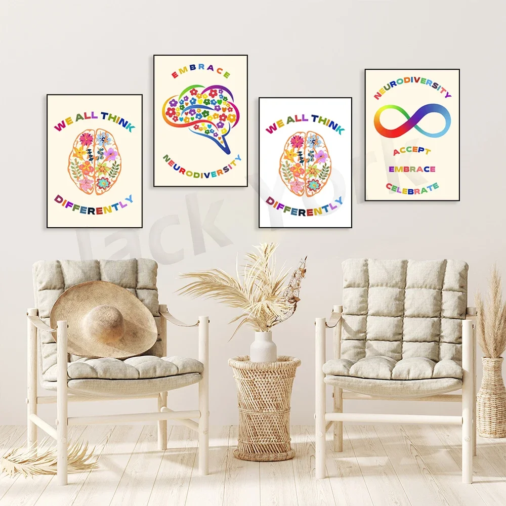 Embrace Neurodiversity Poster,Therapy Office Decor, Mental Health Art, ADHD, Autism Awareness, Psych Signs,Counselor Wall Art