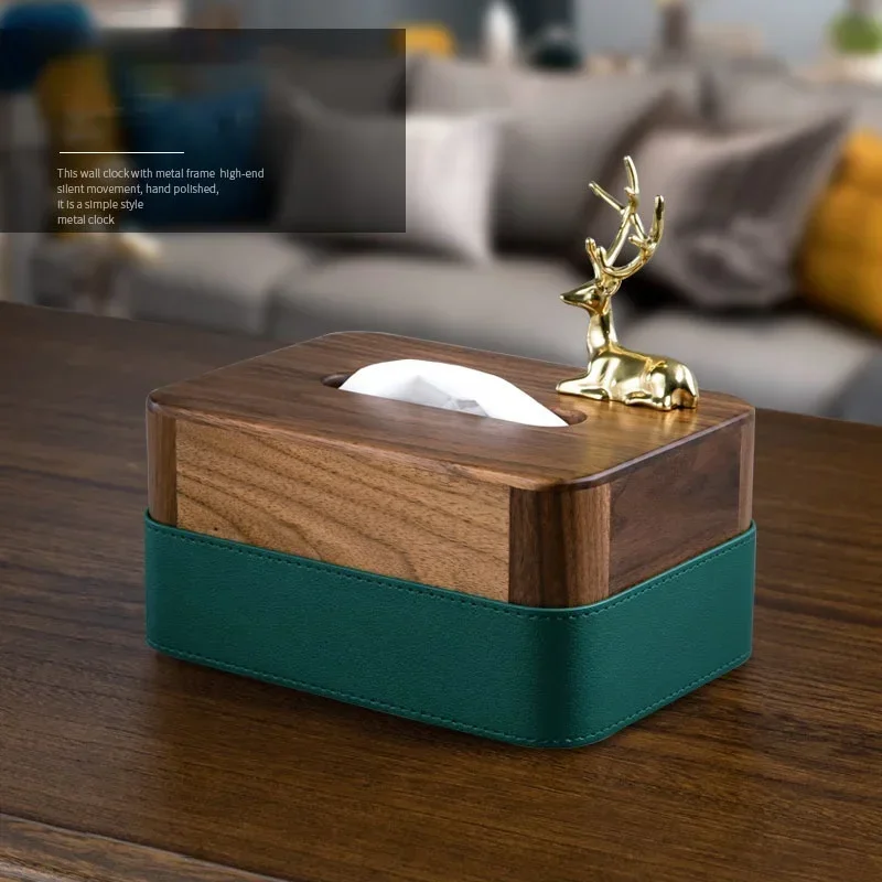 

Coffee Table Desktop Removable Paper Towel Case Home Decor Golden Bird Tissue Boxes Deer Decorative Black Walnut Napkin Holder