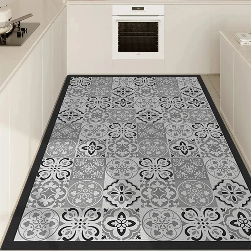 

PVC Floor Mat for Kitchen Waterproof Non-slip Carpet Home Decoration Vintage Pattern Long strip Rug Oil-proof Alfombra de cocina