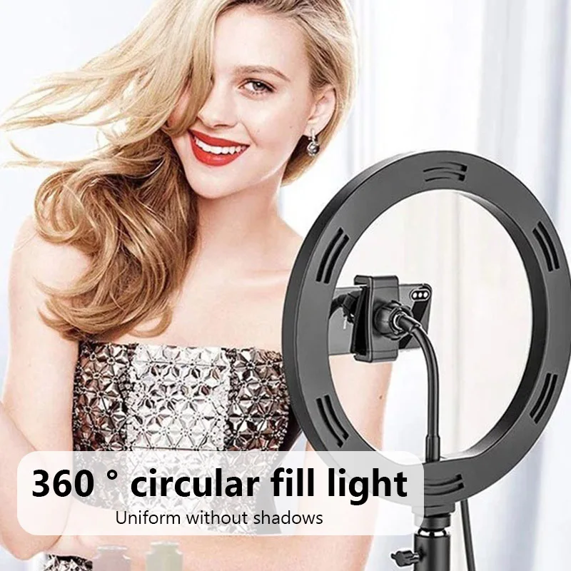 Photography Phone Ringlight Tripod Dimmable LED Ring Light With Phone Holder Selfie Fill Ring Light Lamp Video Youtube Live Cook