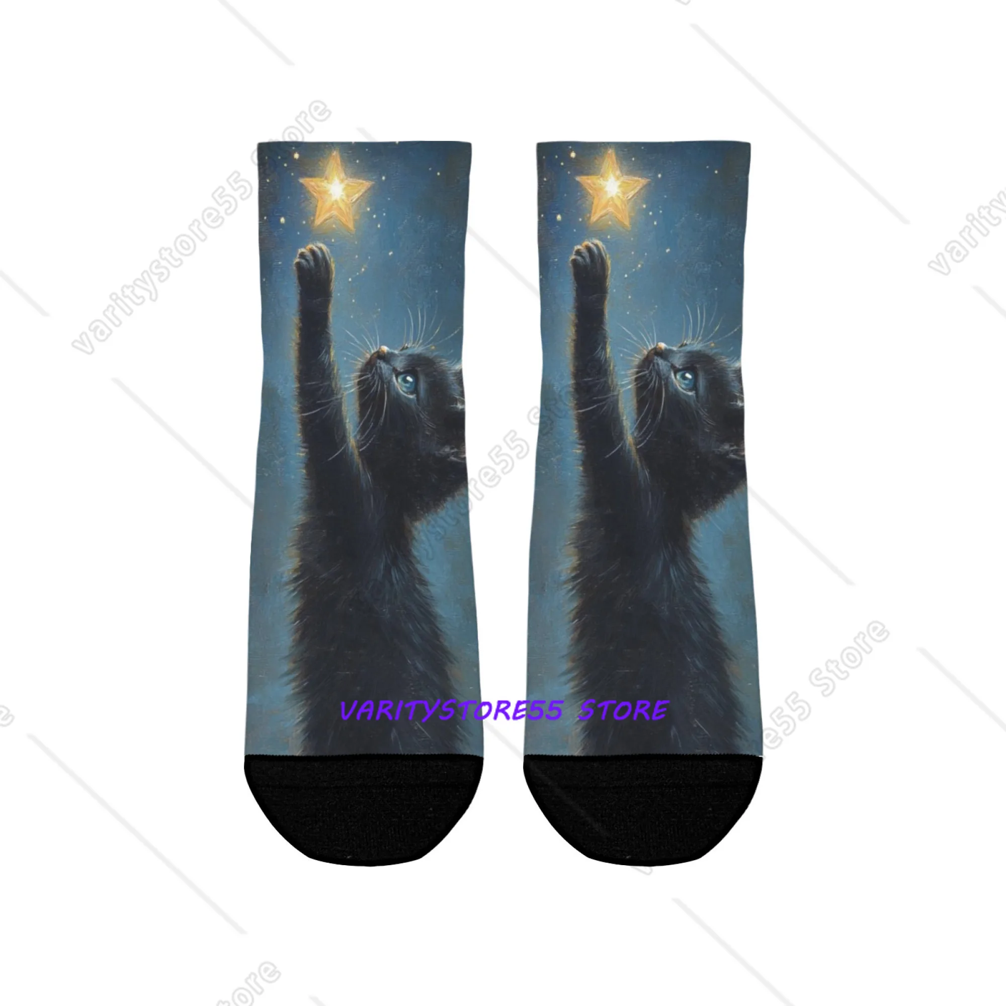 

Star Cat Short Socks Polyester Blend Comfortable Casual Socks for Women Men Unisex Soft Breathable Lightweight Fashionable