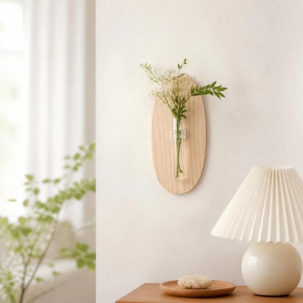 Minimalist Wooden Wall Mounted Planter Vase Retro Wall Decoration Geometric Home Ornaments Flower Pot Hydroponics