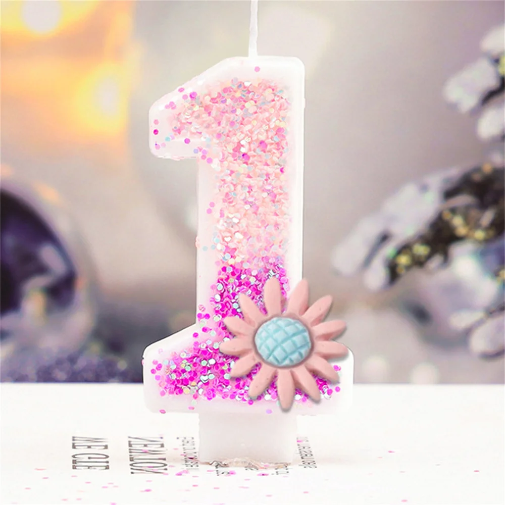 Number 0-9 Candle Cake Toppers with Daisy Macaron Color Digital Candle Happy Birthday Cake Decorations For Girls Party Supplies