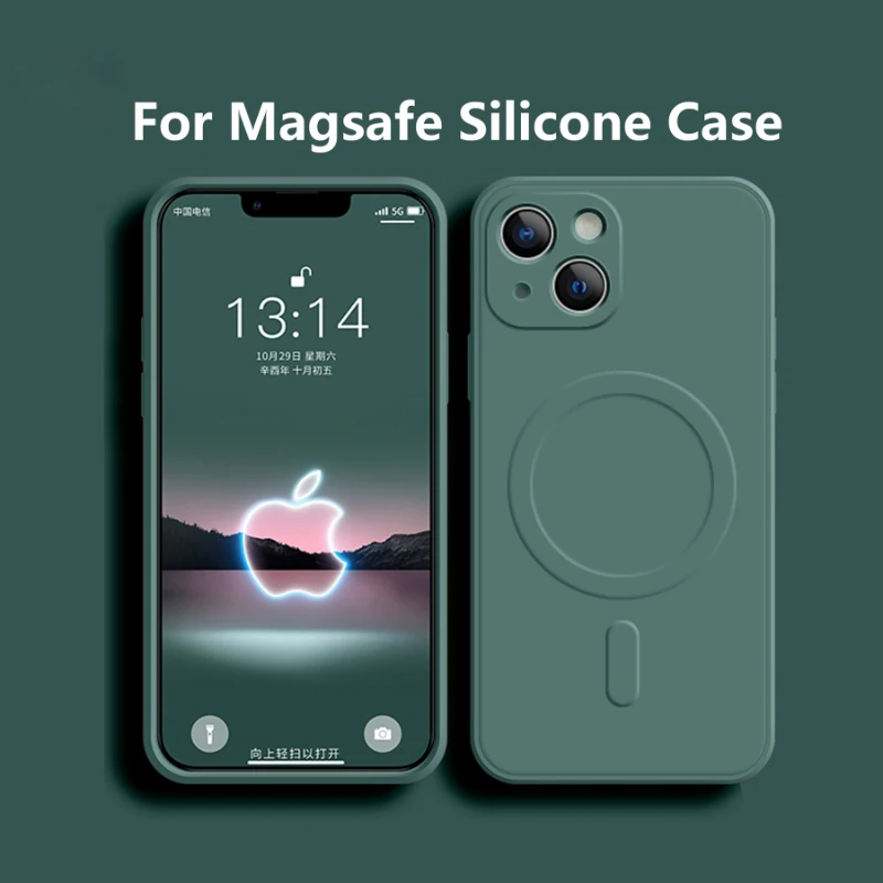 Magnetyczne etui z funkcją ładowania bezprzewodowego Magsafe do iPhone'a 14 13 12 11 15 Pro Max Mini XR X S 7 8 Plus Miękka, płynna silikonowa osłona tylna