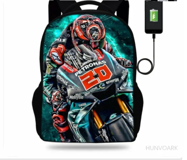 17inch Fabio Quartararo with signature Backpack USB Charge Mens Backpack For Teenagers Girls School Bag Mochila