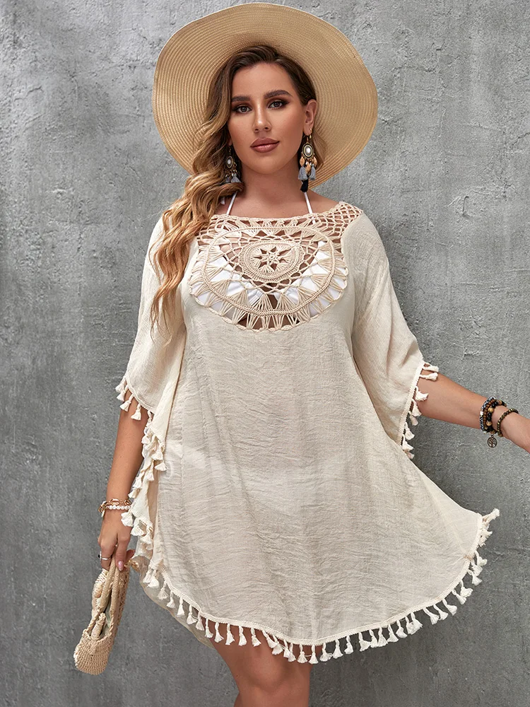 Schwimmen Urlaub Plus Größe Sexy Lose Strand Kleid Bikini Cover Up Badeanzug Aushöhlen Casual Beachside Cover-Up Kleid Beachwear