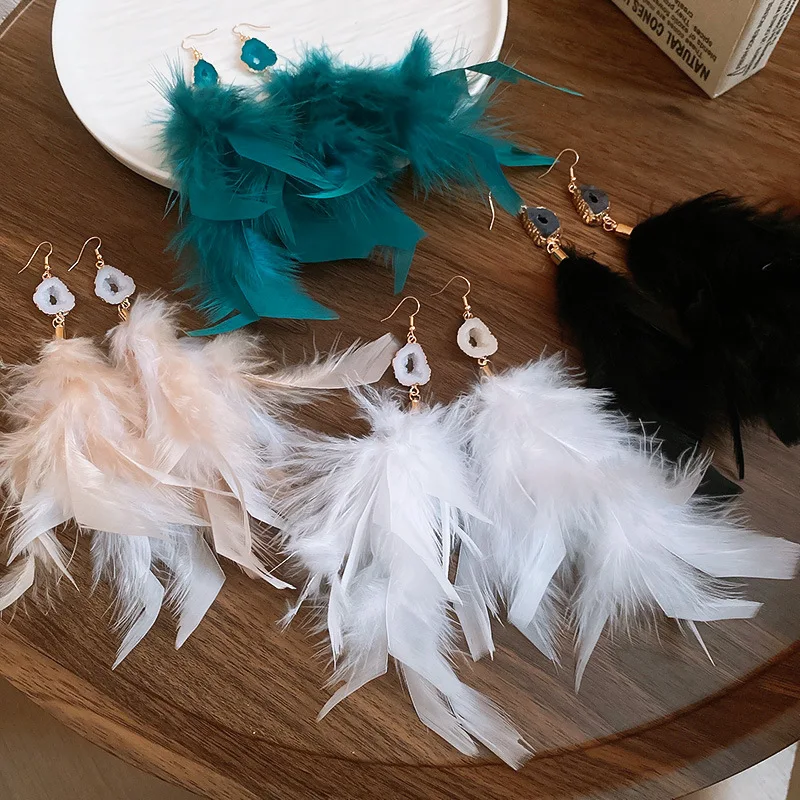 

Minar New Chic White Black Blue Coffee Color Feather Irregular Enamel Acrylic Long Drop Earrings for Women Wholesale Jewelry