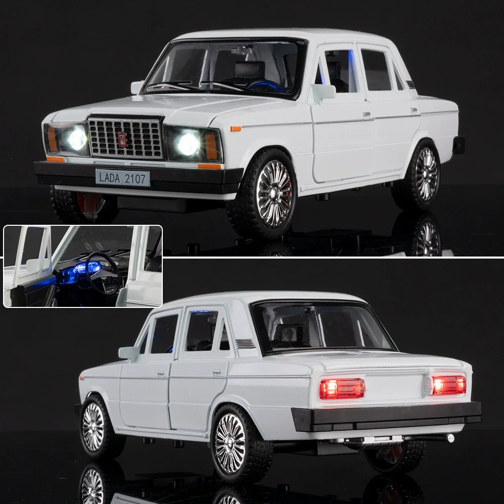 

1/18 LADA 2107 Alloy Classic Car Model Diecast Metal Vehicles Car Model High Simulation Sound and Light Collection Kids Toy Gift