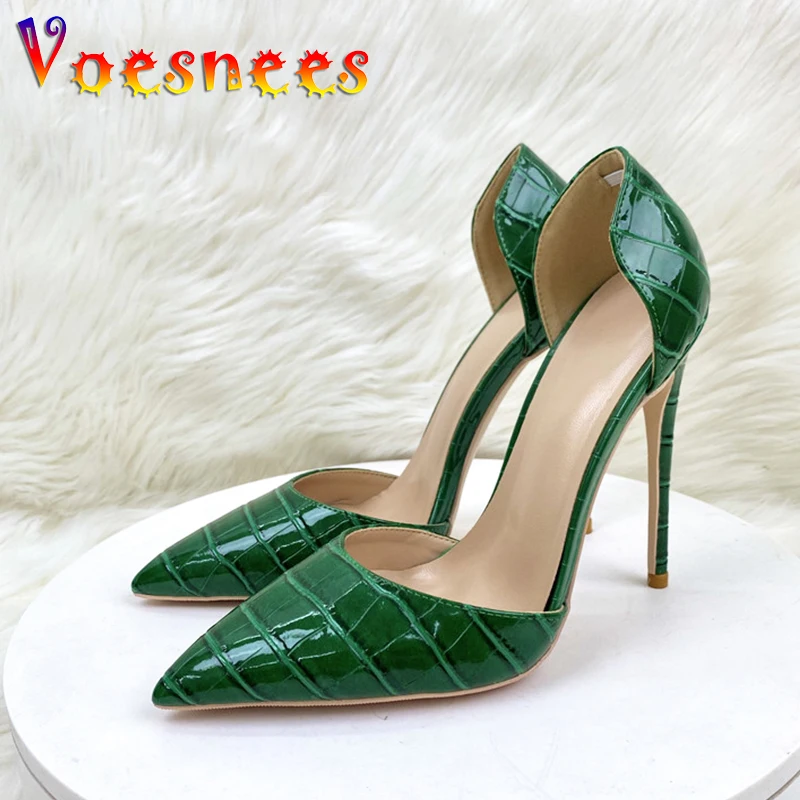 Ufficio chiuso punta a punta tacchi alti 12CM lato Sexy sandali estivi vuoti moda coccodrillo fantasia scarpe eleganti da donna verde