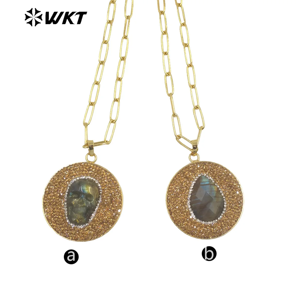 WT-N1427 New Unique Rhinestone And Labradorite Gold-plated Micro-Inlay Adjustable Pendant Necklace Accessories