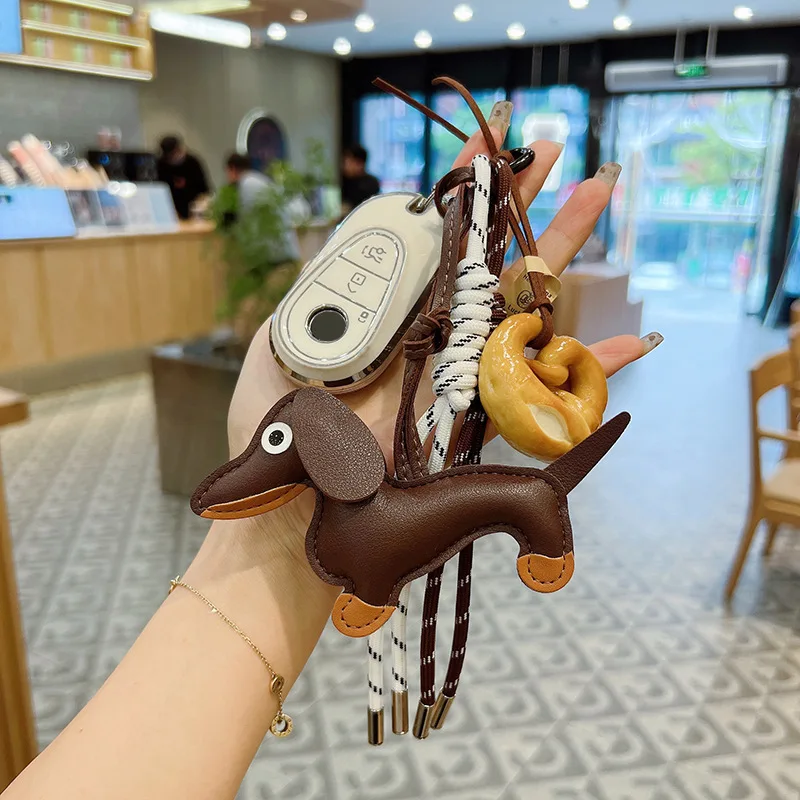 Oferta Especial: Llavero de Cuero Personalizado con Diseño de Dachshund Trenzado a Mano - Colgante de Cuerda Tejida con Cachorro Adorable Estilo Ins - Adorno Colgante para Bolso Estilo Diseñador