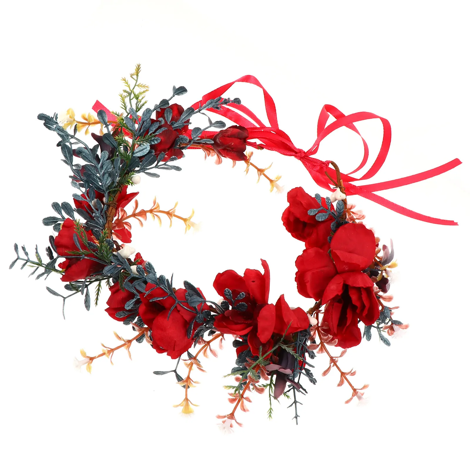 

Рождественский цветочный венок-повязка для женщин, аксессуар для волос, украшение для праздничного костюма, очаровательный цветочный головной убор