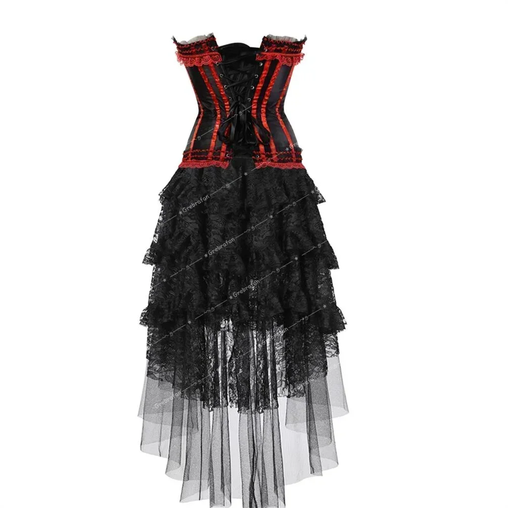 Women's Bustier Skirt Medieval Corsets Dress Push Up Striped Corsage Skirts Plus Size Carnival Party Outfits Burlesque Costumes