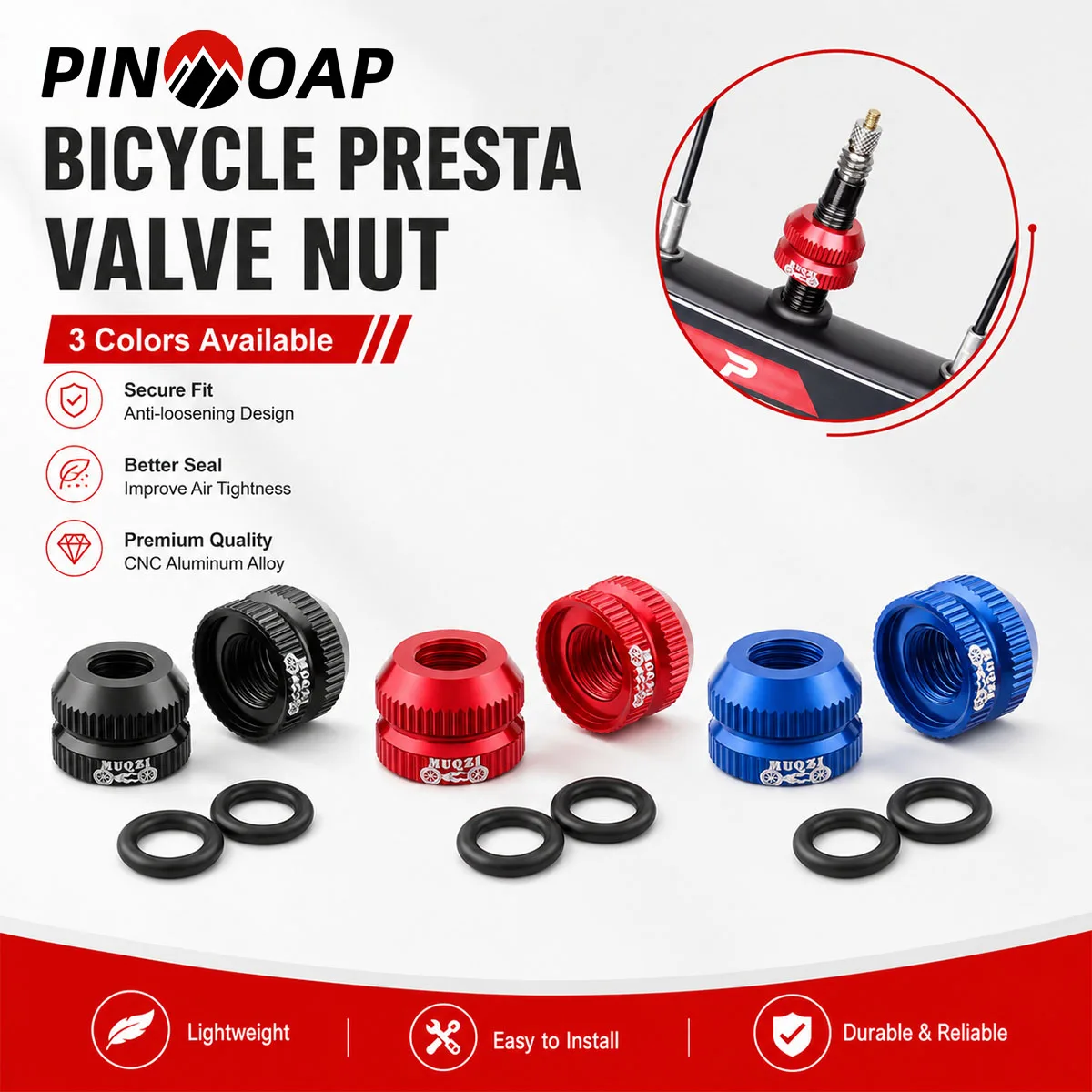 PINMOAP 2PCS Bicycle Presta Valve Nut Aluminum Alloy Lock Ring French Valve Stem Nut For Mtb Road Bike Tube Repair Accessories