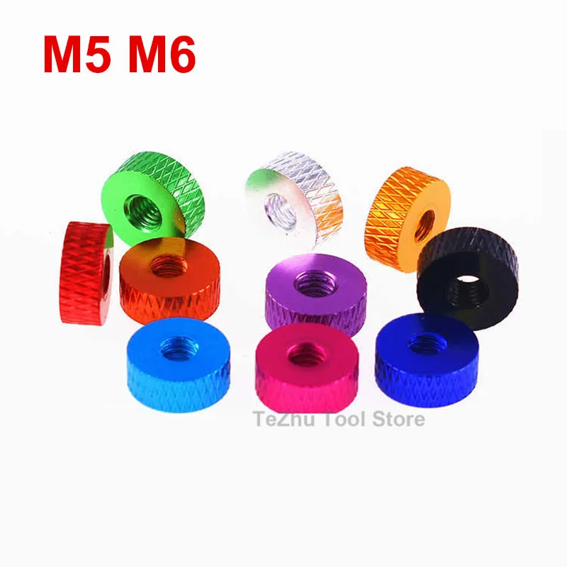 

M5 M6 Aluminum Alloy Knurled Thumb Nut Double Through Hand Tighten Round Nuts Anodized 10 Colors