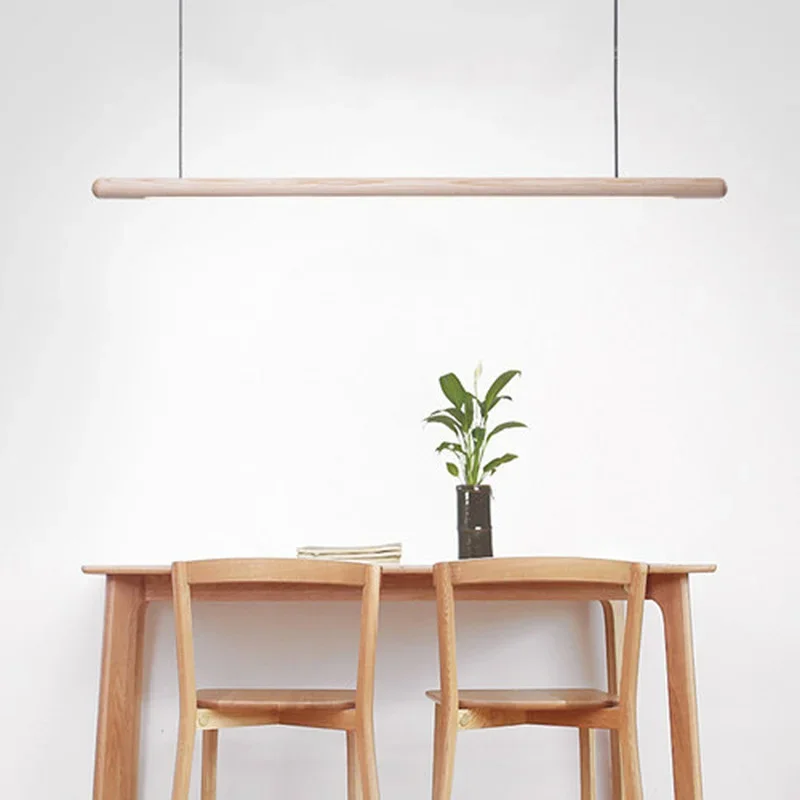 Wood LED Pendant Lamp Cylindrical Suspension Light Long Bar Tube Round Office Meeting Dinning Room Hotel Villa Counter Lighting