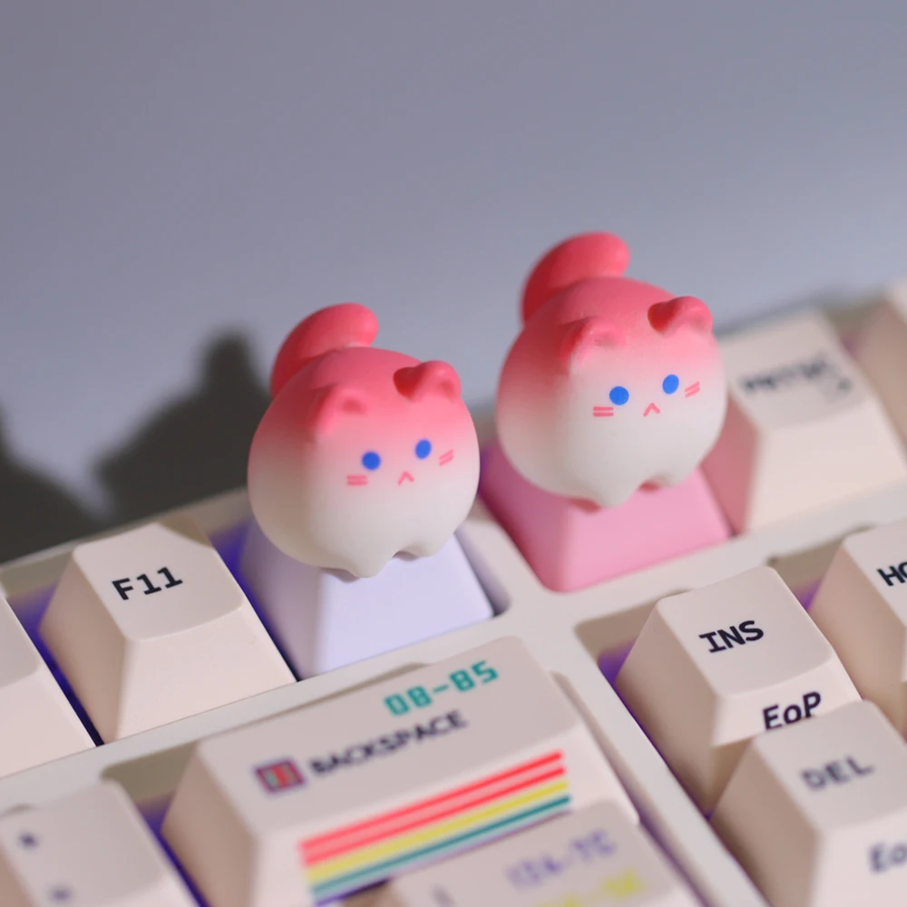 Creative Cute Pink Cat Keycap Cartoon Animal OEM Height ESC Decorative Keycap for Cross Axis Mechanical Keyboard Kawaii Keycaps