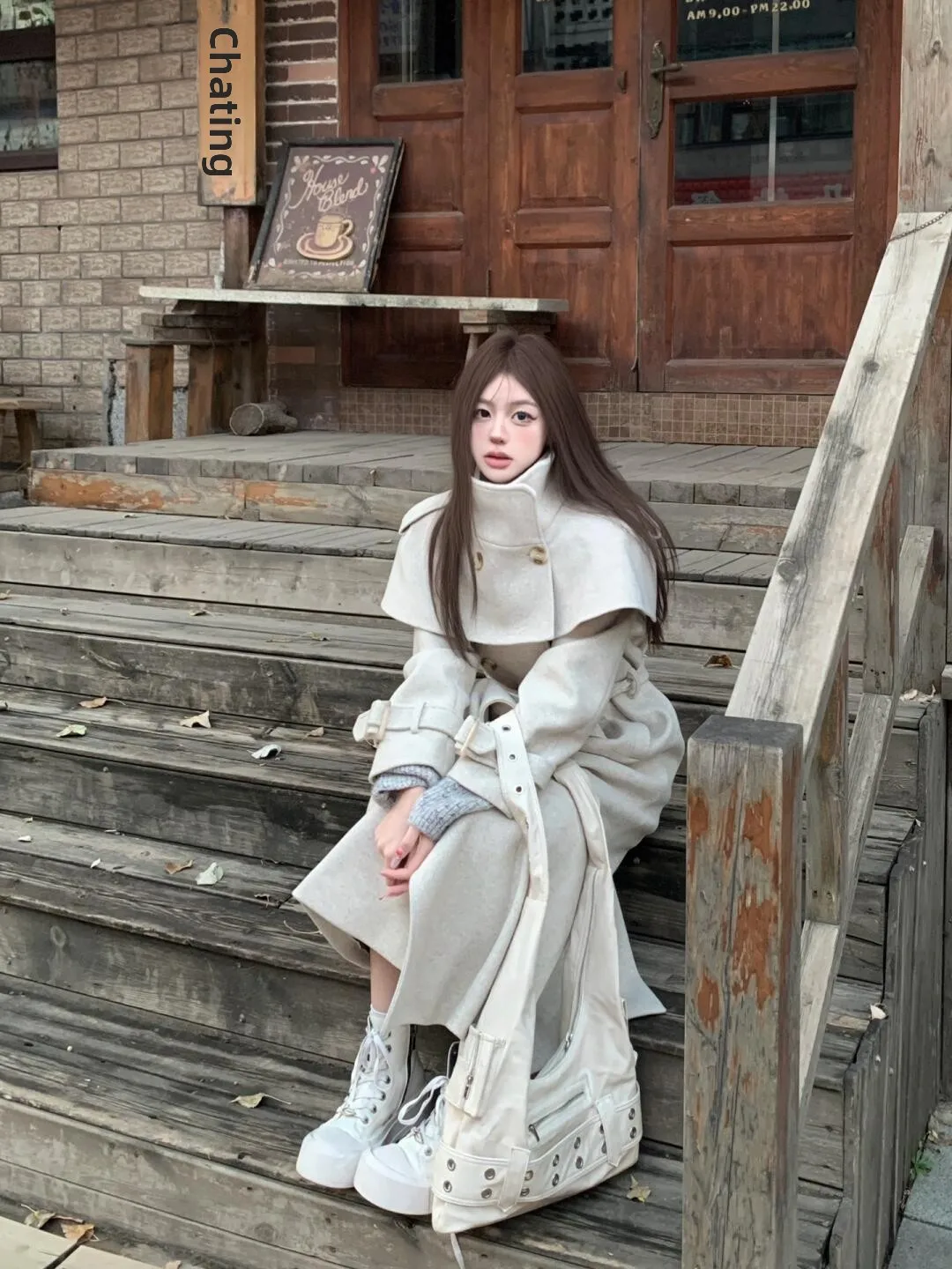 

Оригинальный дизайн 7iAe: Шерстяное пальто-жакет для женщин, осенне-зимний новый комплект с отстегивающимся капюшоном-накидкой, корейский стиль, длинный рукав