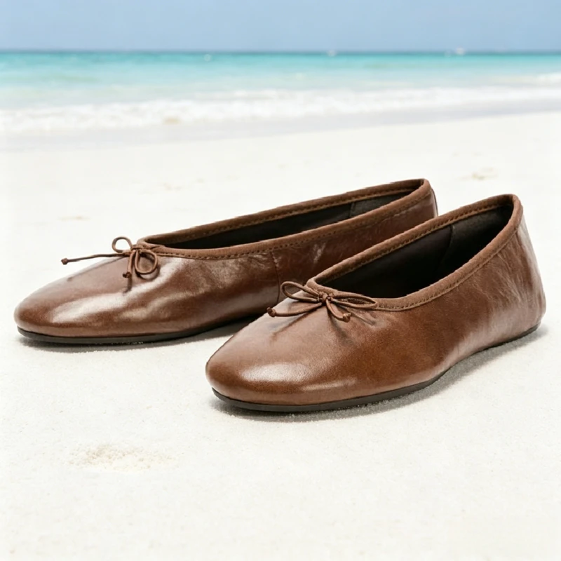 

Comfortable Brown Soft Leather Ballet Flats Women Fashion Round-toe Bow Decoration Mary Jane Shoes Retro Casual Loafers Zapatos