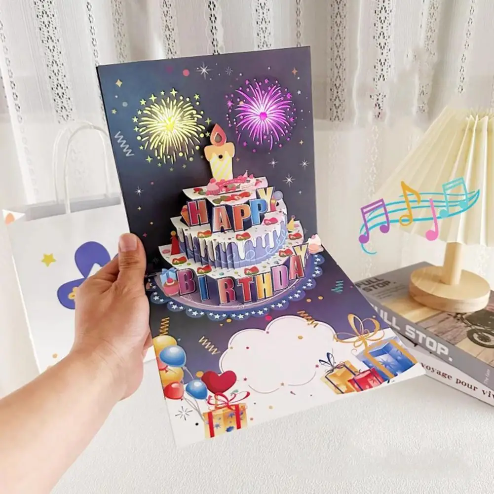 Pop-up Display Birthday Card Elegant 3d Pop Up Birthday Cards with Pyrotechnics Music Blowable Candle Birthday Surprise for Her