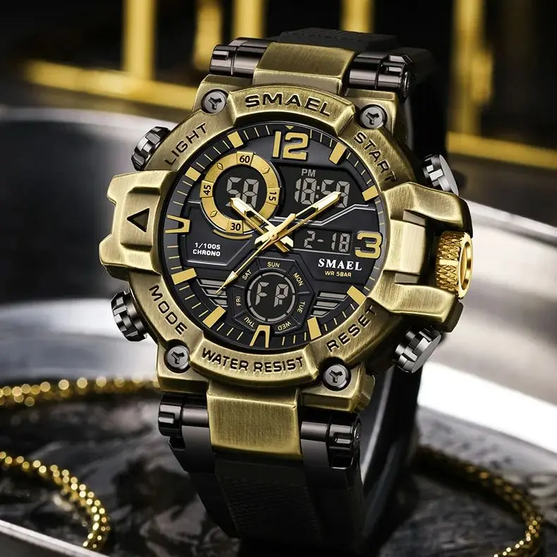 SMAEL Sport Watches For Men Military Digital Watch 50M Waterproof Clock Uhr Luminous Hands Stopwatch White Wristwatch Band Reloj