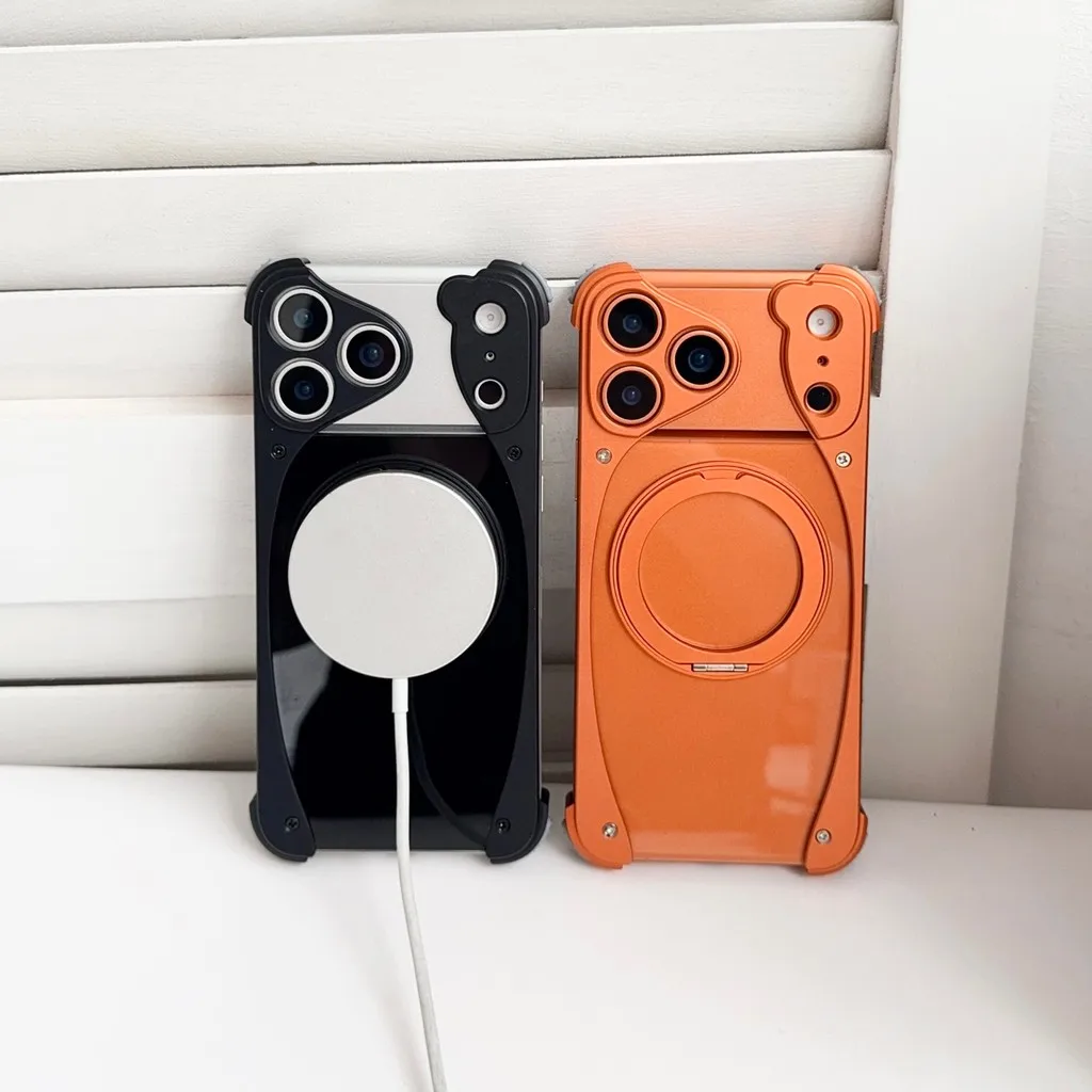 Luxury aluminum alloy frameless 360° magnetic stand phone case for iPhone 17 Pro Max, shockproof and original color