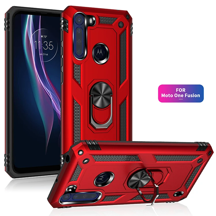 Armor Shockproof Case for Motorola One Fusion Fusion+ Rugged Military Drop Protective Magnet Car Holder Ring Case Cover