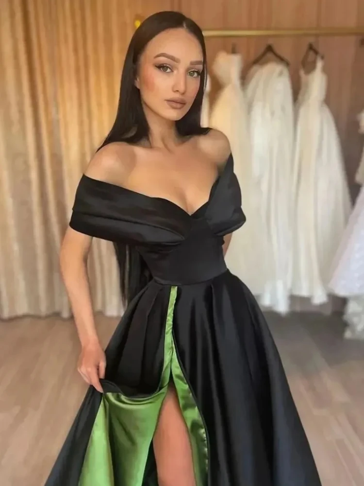 Aenyrst Vestidos de fiesta con hombros descubiertos Vestido formal con abertura alta Vestido elegante de fiesta de boda hasta el suelo Vestidos de Navidad