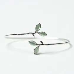 925 Sterling Silver Bracelet Bangle Simple Green Leaf Elegant Nature For Woman Girl Fashion Jewelry Gift Dropship Wholesale