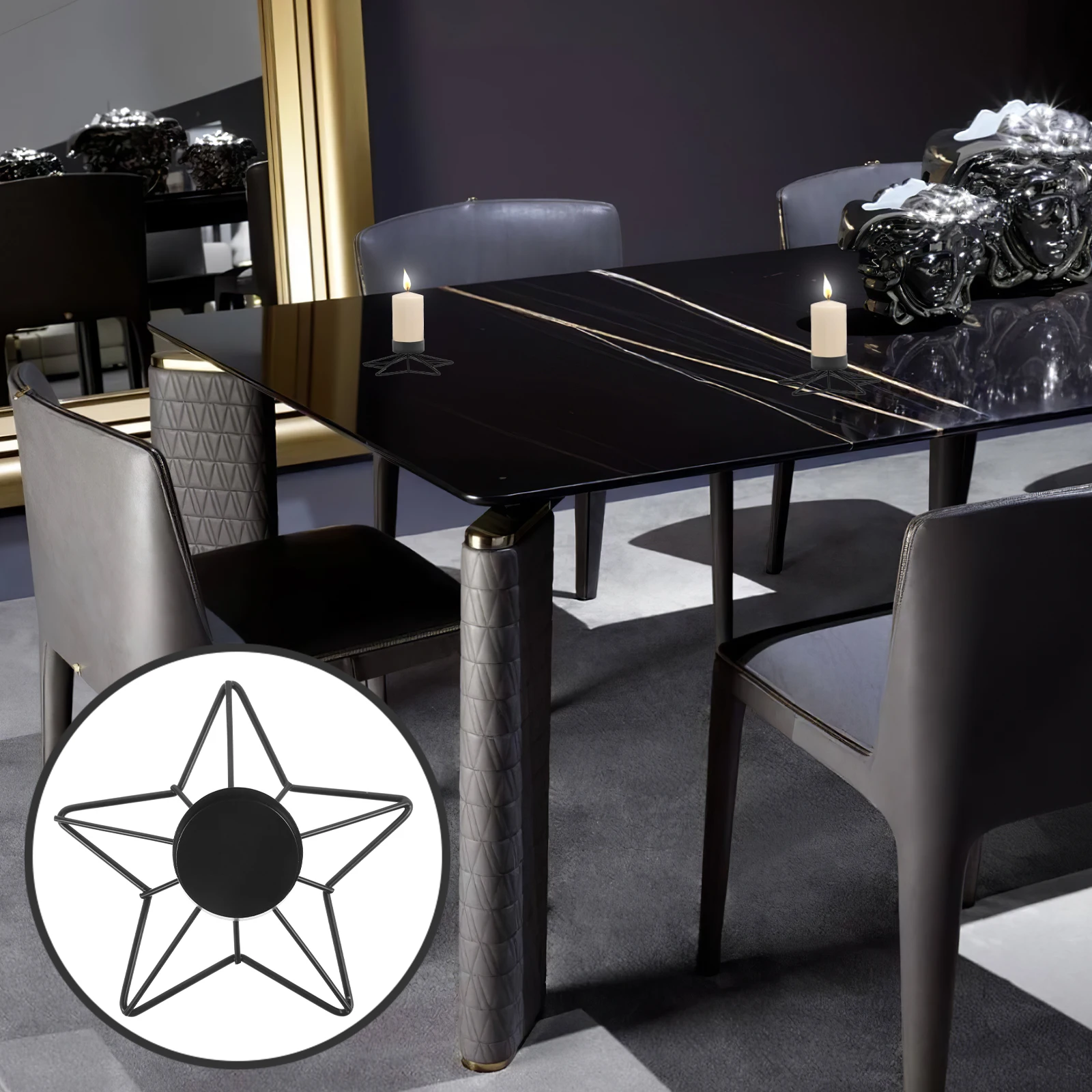 

Iron Holder Pentagram Design Minimalist Stable Base Home Wedding Desktop Decorative Candlestick Vintage Retro