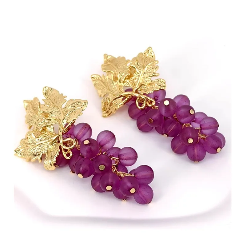 

Earrings Grape Internet Celebrity Explosion Copper Plated Real Gold Medieval Luxury Qingdao Jewelry Women's Earrings Earrings