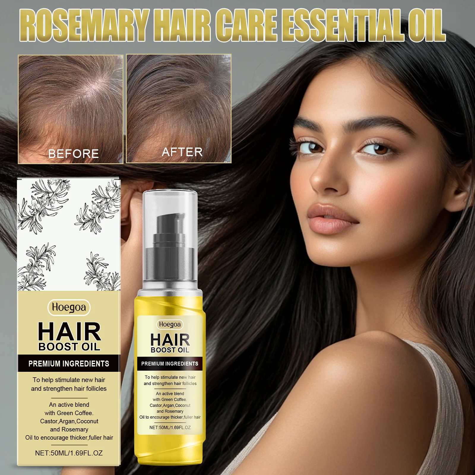 

Rosemary Smoothing Hair Oil 50ml Dry Frizzy Hair Nourish & Strengthen Split Ends Treatment Lightweight Control Coconut Argan Oil