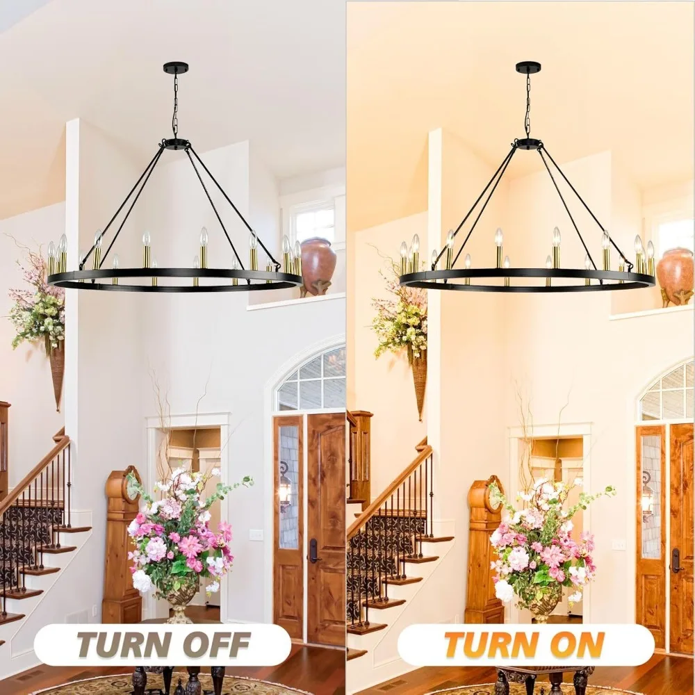 16-Light Wagon Wheel Chandelier Farmhouse, 43" Extra Large Chandeliers for High Ceilings, Round Chandeliers for Dinning Room