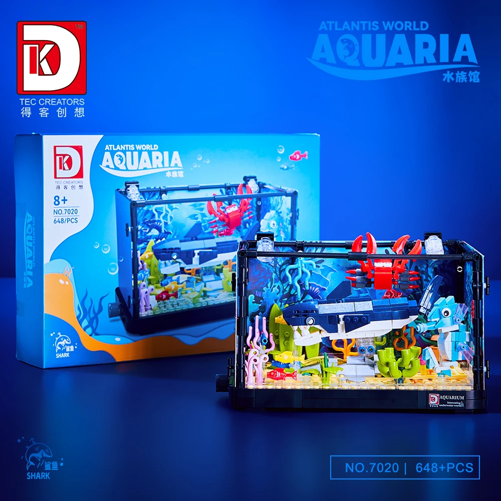 

Deket Creativity 7020, аквариум, океанская акула, экологический резервуар, световая версия, высокая сложность, сборка, строительные блоки, детская игрушка