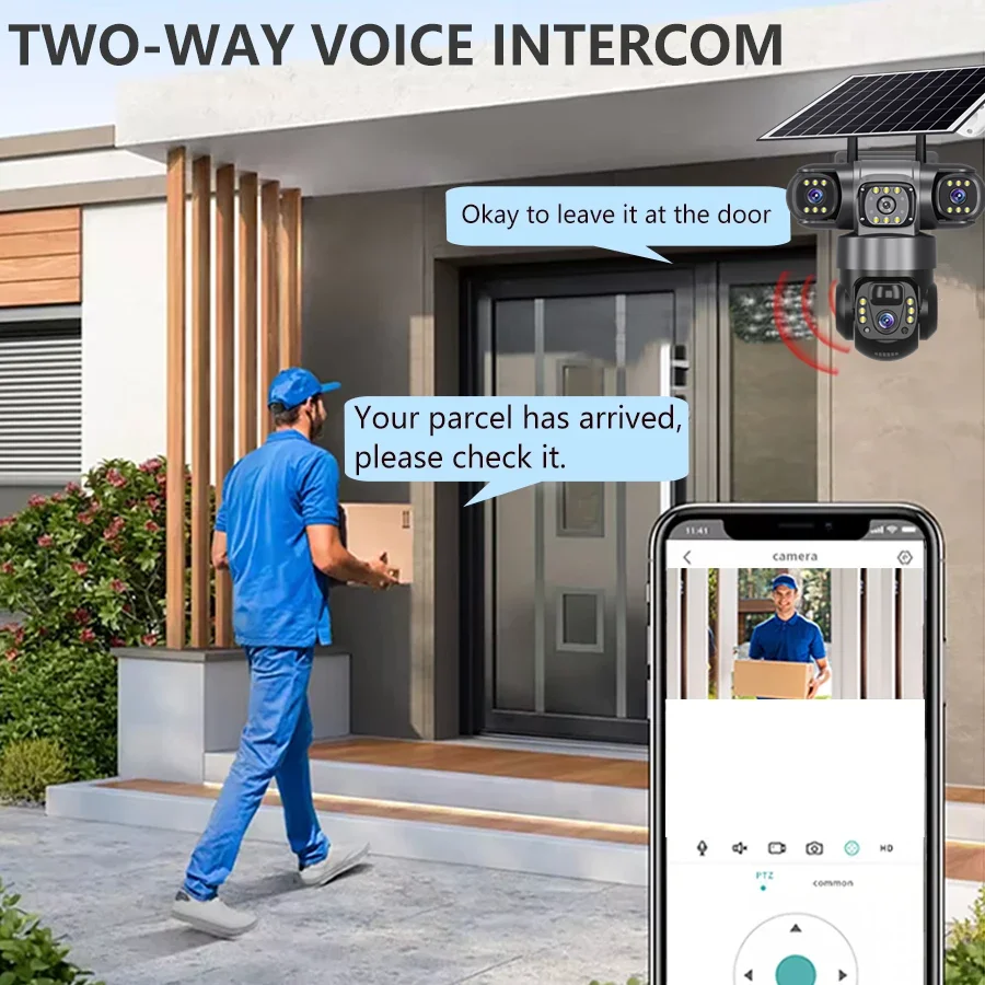 V380 WiFi Solar Security Camera 3 Lens Low Power Consumption Outdoor Waterproof PIR Motion Detection Night Vision Home CCTV
