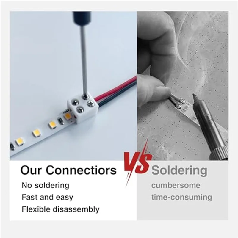 30PCS Led Strip Light Connectors Solderless 2Pin 8Mm LED Connectors Strip To Wire For 5-24V Single Color LED Light Tape