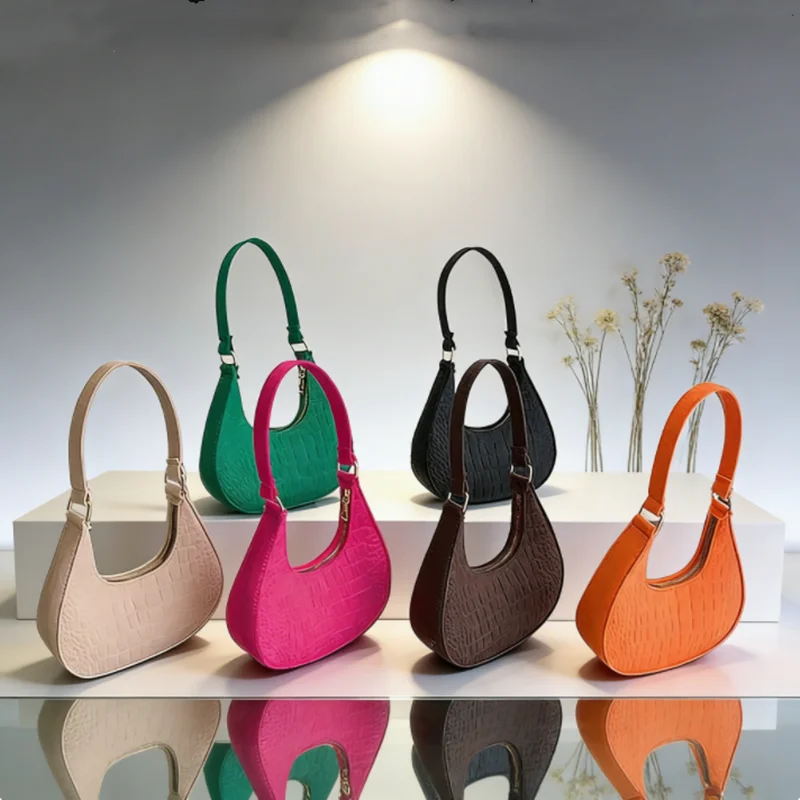HUAHUAWomen's Chic Colorful Felt Armpit Handbags; Advanced Texture Subaxillary Purses; Designer Crescent Shoulder BagsHUAHUA