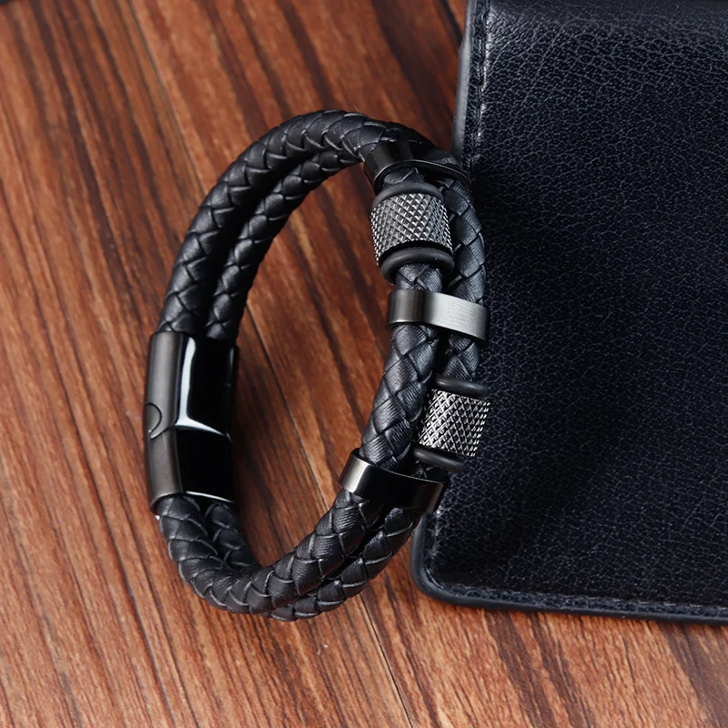 Charm Braid Rope Bracelet For Men Stainless Steel Magnetic Buckle Genuine Leather Bracelets & Bangles Male Female Jewelry