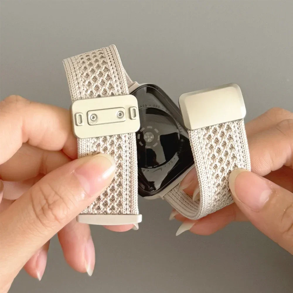 애플 워치용 나일론 자석 밴드 45mm 41mm 44 40mm 시리즈 10 46mm 42mm 소프트 브레이슬릿 아이워치 울트라 49mm 9 7 8 6 5 4 스트랩