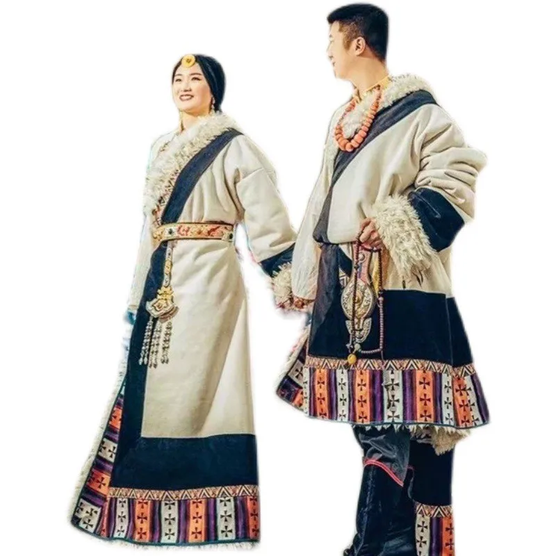 Trajes tibetanos para homens e mulheres, saia longa, estilo étnico, roupas de viagem, roupas