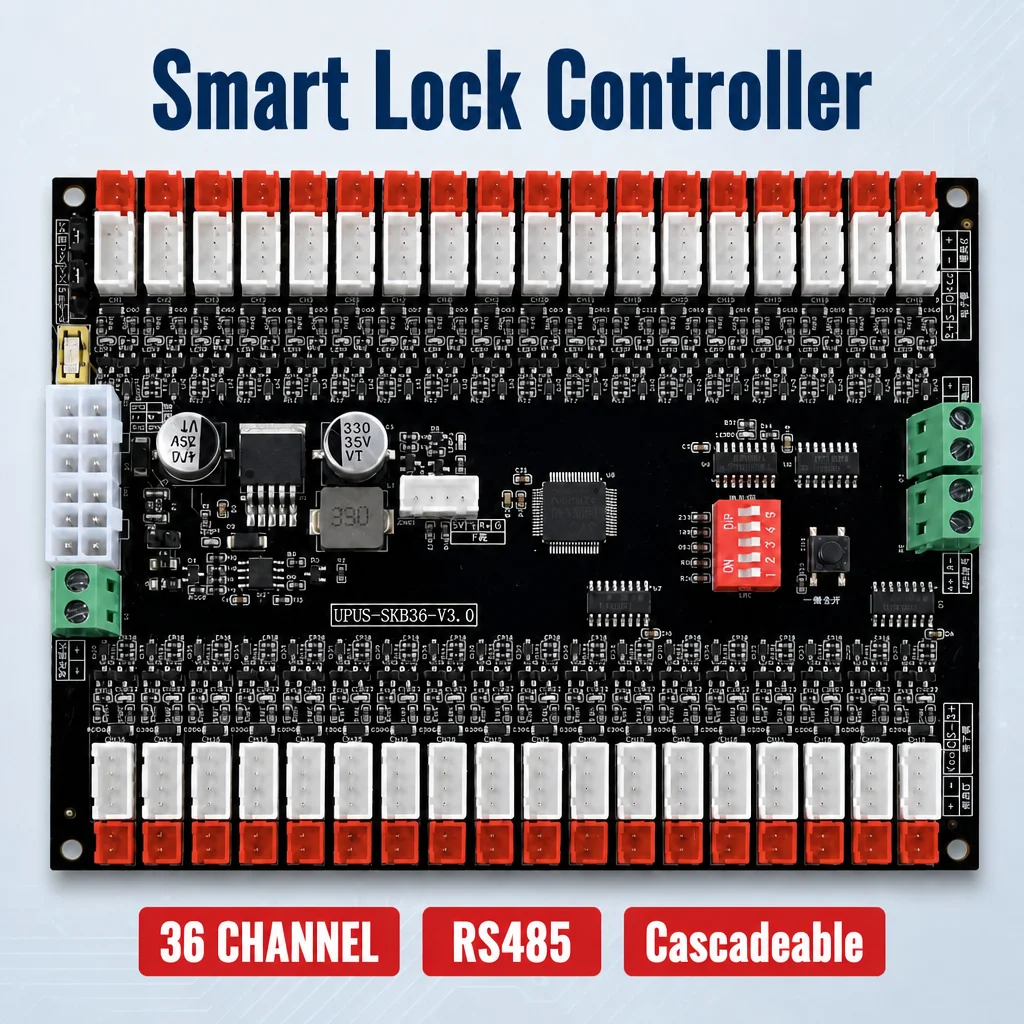 36 Channel RS485 Lock Control Board 12V/24V with Light Control Feedback for Parcel and Shared Lockers