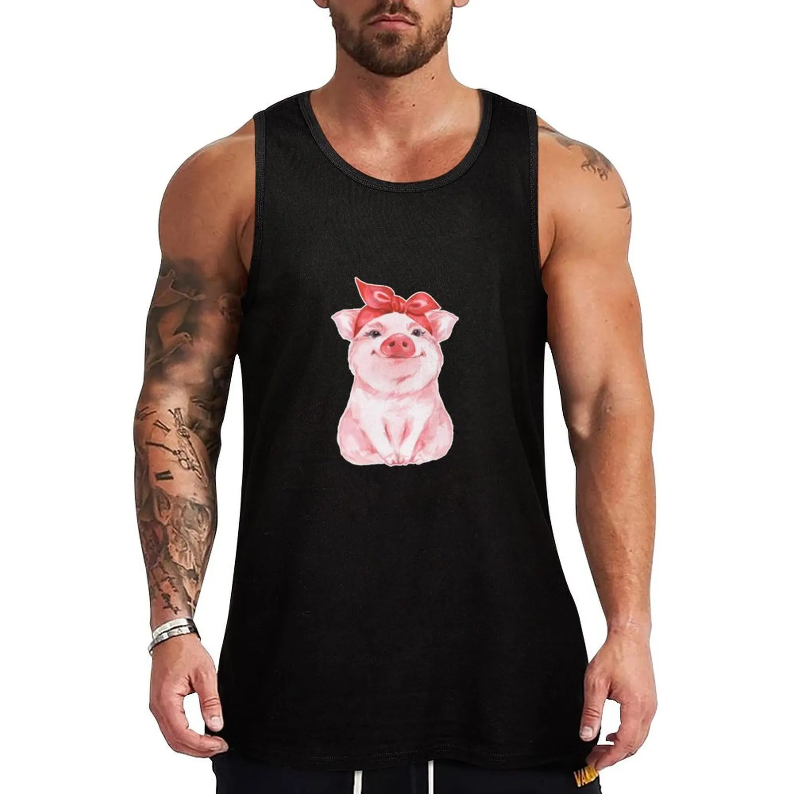 Piggy in camiseta sin mangas roja para hombre, artículos de gimnasio, trajes deportivos, Top de anime