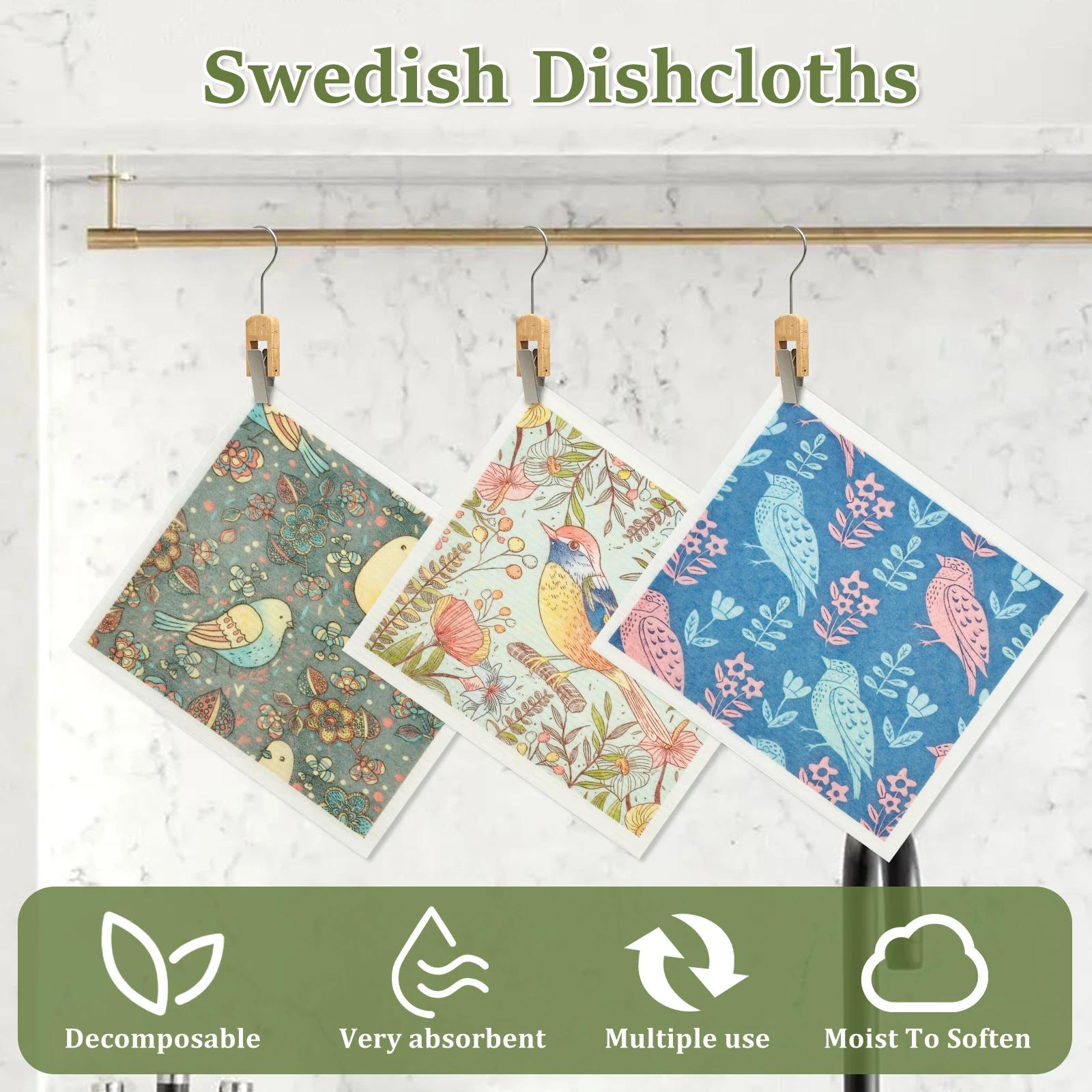 Kitchen Cleaning Cloths Dish Towels Cellulose Cotton Cleaning Cloths Absorbent Swedish Rags Soft Reusable Wet Dry Dishcloths view 4