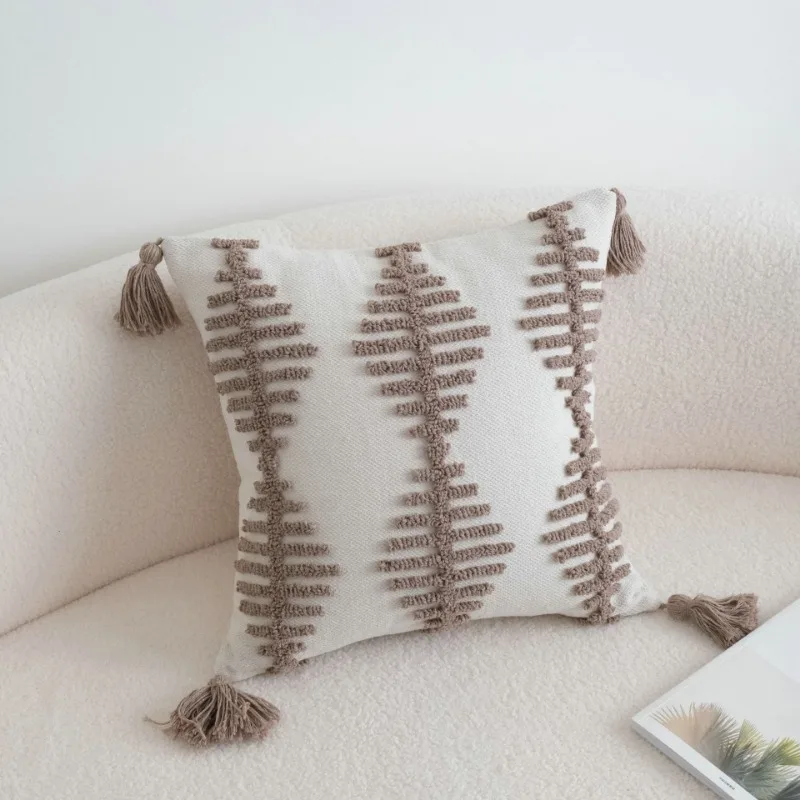Ins Pillowcase Wabi-sabi Embroidery Cotton Linen Pillow Case Sofa Cushion Cover Hotel Sample Room Cushion Cover