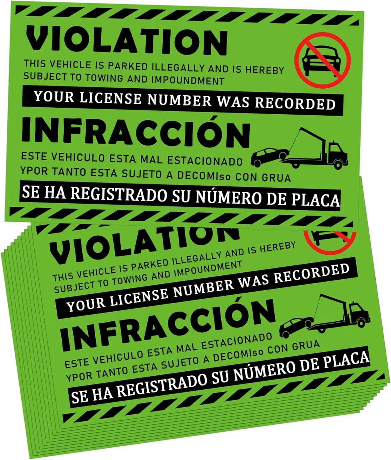 

5 x 8inch Bilingual Parking Violation Stickers Violation Labels with Permanent Vehicle Illegally Parked Sticker, Hard to Remove